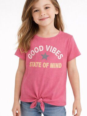 Hind Graphic Tee Short Sleeve Pink "Good Vibes State of Mind" Tie-Front - 6X